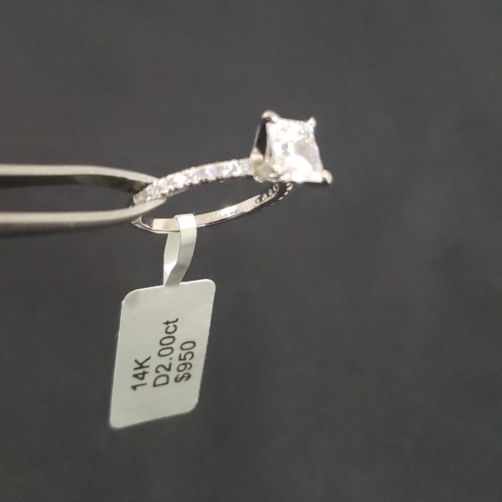 $950  2CT Princess Simulated Cut 14k White Gold Solitaire - Picture 4 of 7